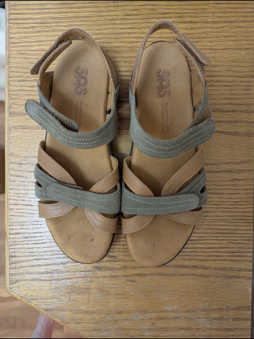 SAS Olive and Tan Adjustable Comfort Sandals  Size 7 1/2